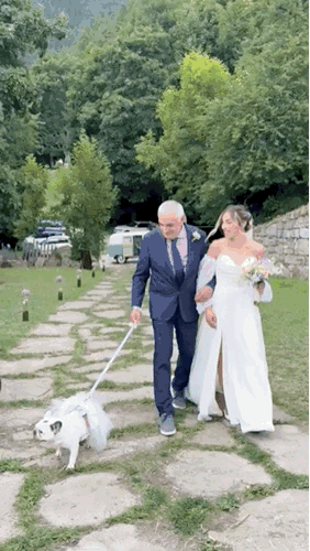 Ingresso della sposa con il cane durante il matrimonio